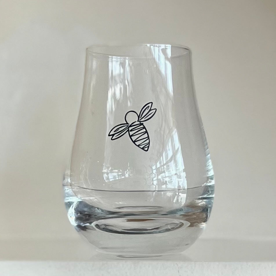 Beeble etched dram glass