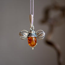 Load image into Gallery viewer, Bumble Bee Necklace in Silver and Amber - Henryka
