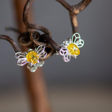 Load image into Gallery viewer, Honey Bee Stud Earrings in Silver and Amber - Henryka
