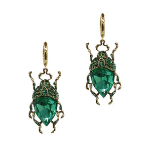 Green Cut Glass Beetle Earrings - Bill Skinner Studio