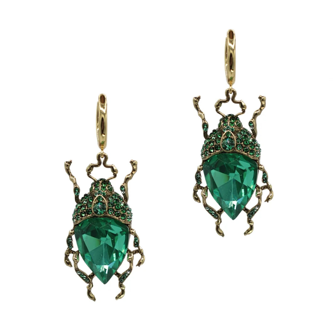 Green Cut Glass Beetle Earrings - Bill Skinner Studio