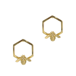 Hexagon Bumble Bee Stud Earrings - Bill Skinner Studio