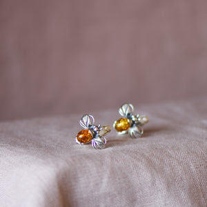 Bumble Bee Cufflinks in Silver and Amber - Henryka