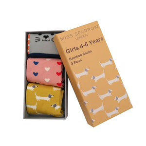 Girls Cat and Dogs Socks in a Box - Miss Sparrow