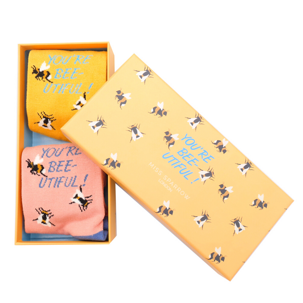 Bamboo 'Bee-utiful' Socks Box (set of 2) - Miss Sparrow