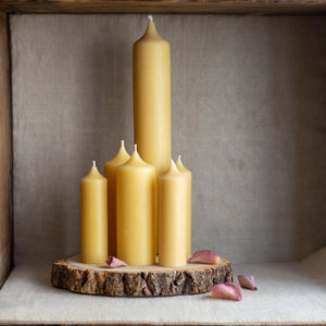 Natural beeswax pillar candles
