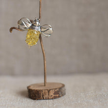 Load image into Gallery viewer, Bumble Bee Brooch in Silver and Amber - Henryka
