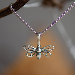 Silver miniature bumble bee necklace - Henryka