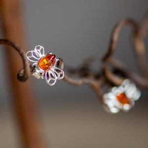 Honey Bee Stud Earrings in Silver and Amber - Henryka
