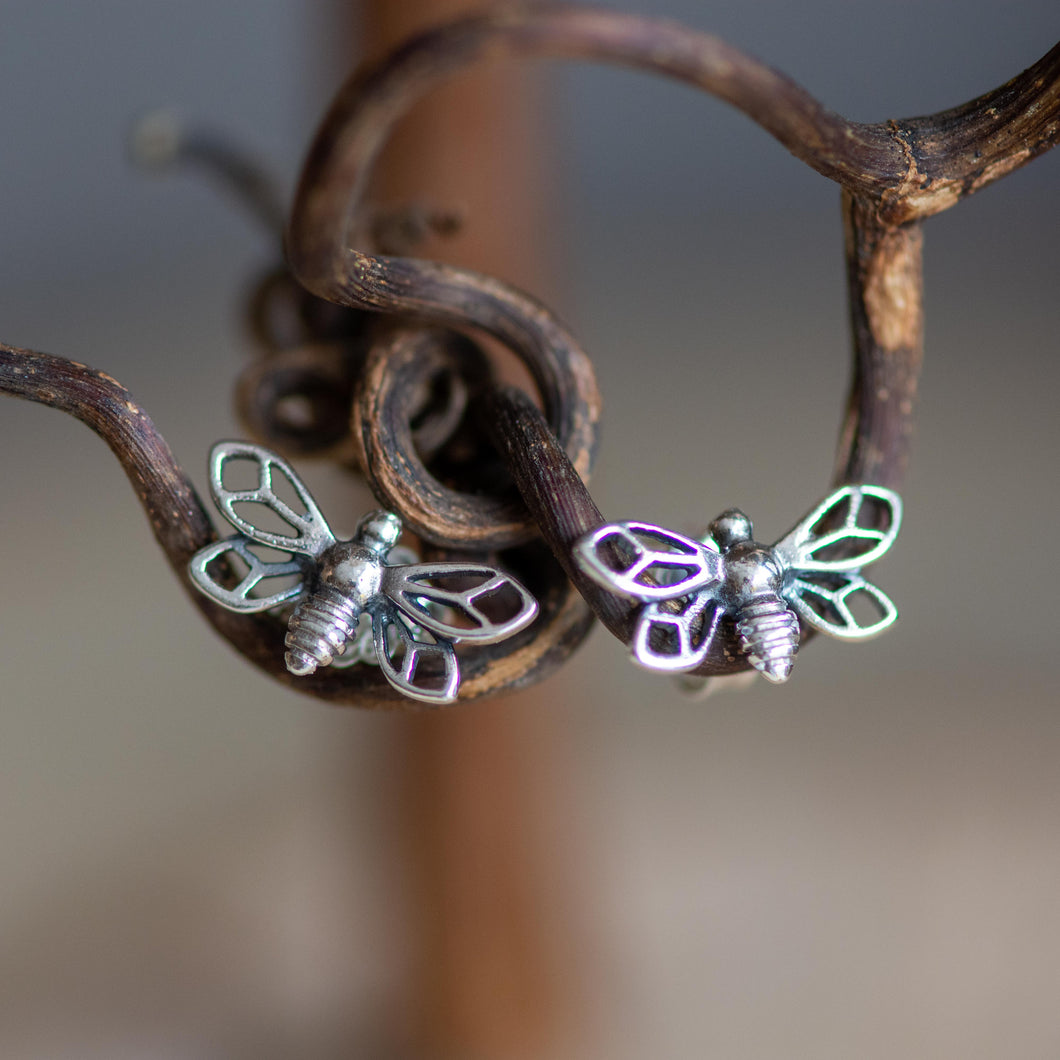 Silver miniature bumble bee stud earrings - Henryka