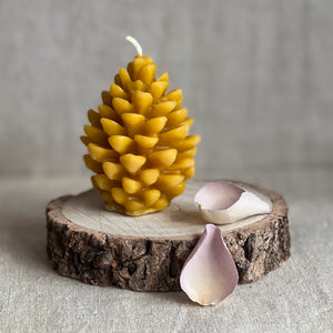Beeswax pinecone candle